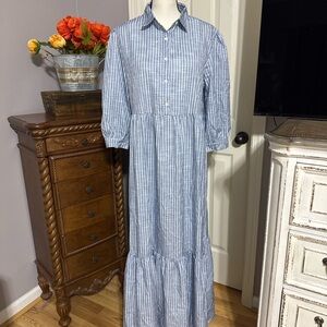 Blue Striped Maxi Boho Women's Dress XL